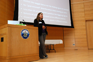 julianna-rangel-MSBA-fall-2010 Dr. Julianna Rangel discusses swarming signals as observed inside hives.